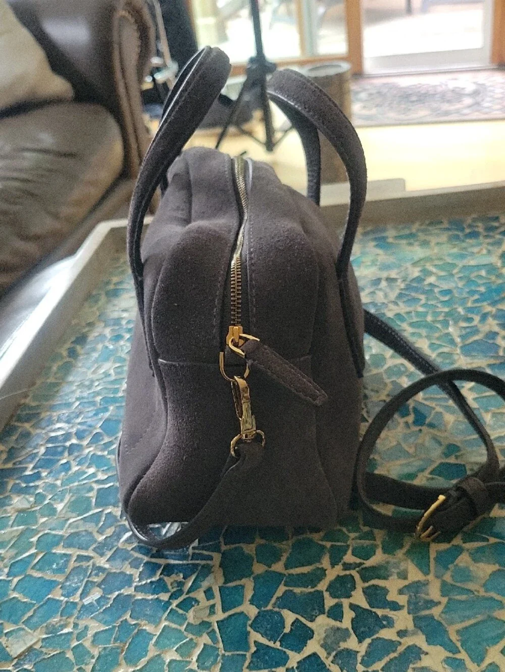 Madewell The Small Suede Crossbody Bag In Coastal Granite